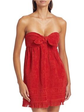 Zimmermann Alight Jacquard Terry Minidress coverup in burnt red color size 1